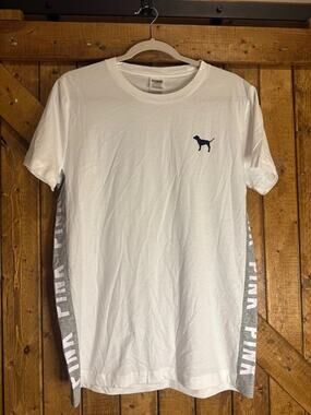 NWOT Pink Victoria Secret boxy logo tee Sz Small White Grey shirt